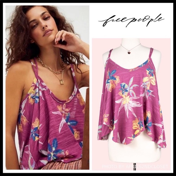 FREE PEOPLE BOHO TANK TOP FLOWY FLORAL FESTIVAL PRINT SLEEVELESS KNIT TEE A2C - Picture 9 of 16
